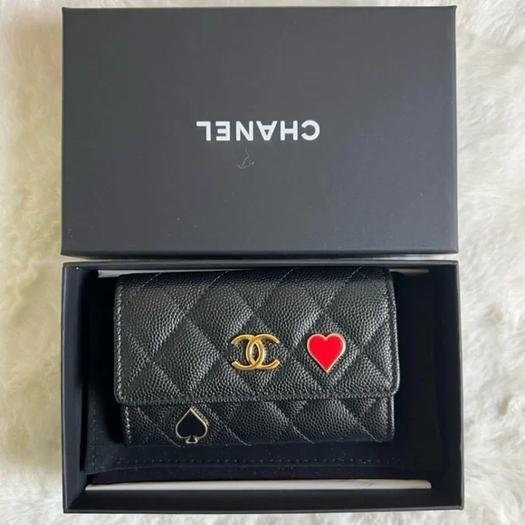CHANEL Caviar Leather Heart Spade Tri-fold Wallet ♠️ - Picture 2 of 12
